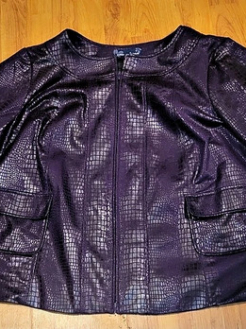Susan Graver Croc-Embossed Faux Leather Zip Jacket Purple